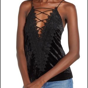 WAYF Black Strappy Velvet Camisole